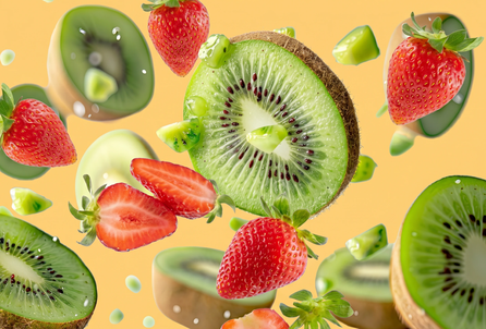Kiwi slices and strawberries