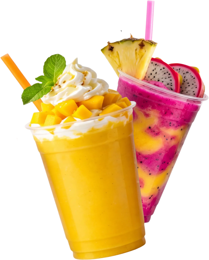 A mango and a dragonfruit smoothie
